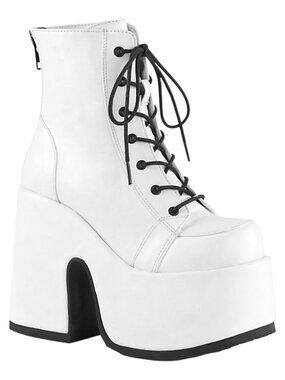 White 5" Chunky Heel 3" Platform Lace-Up Ankle Boots | Gothic Festival Style